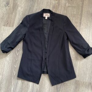 Forever 21 Navy Pinstripe Ruched Sleeve Blazer no button
